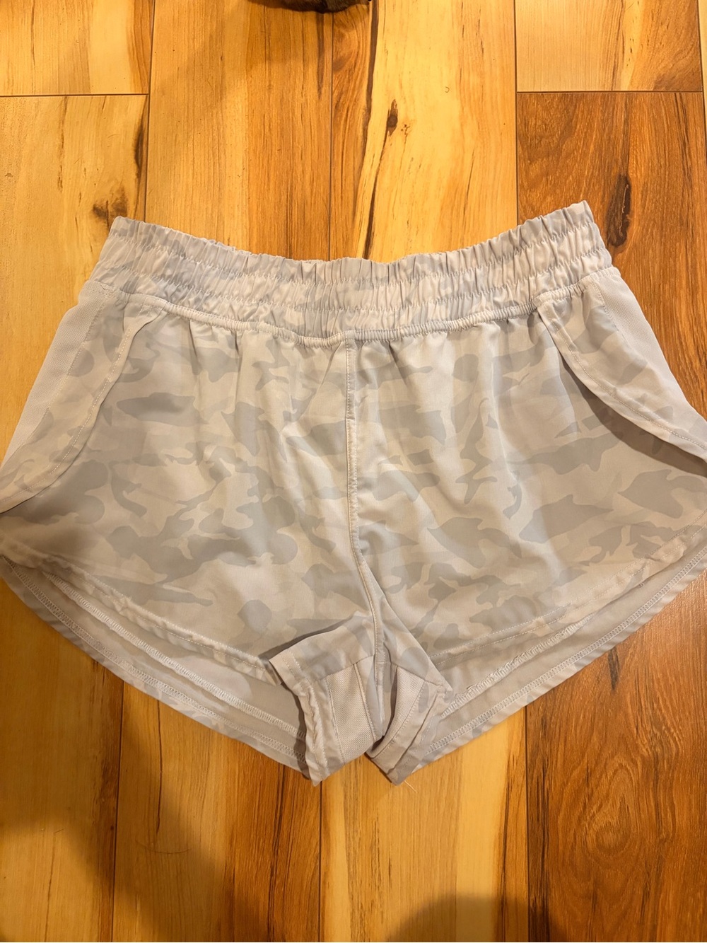 Women’s Light Gray Camo Athletic Shorts with Elastic Waist